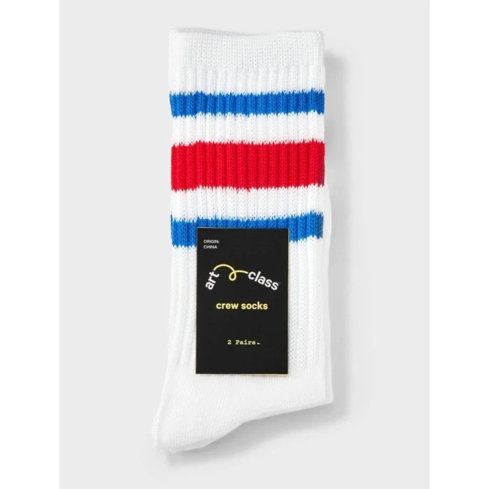 Art Class Girls 2 Pair striped Crew Socks Size S shoe size M 9-2.5